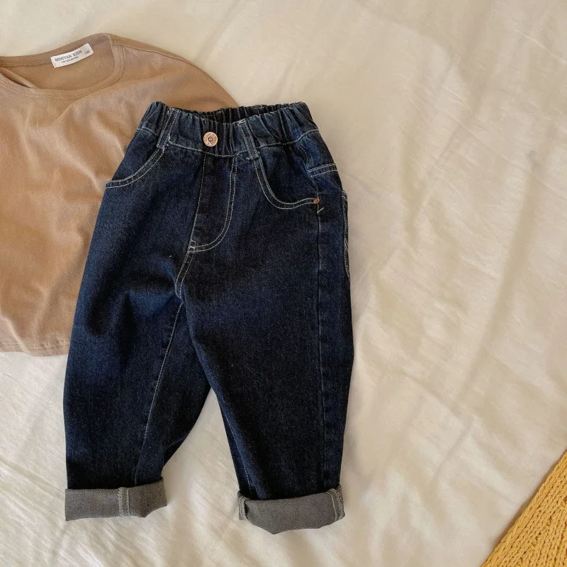 2025 Spring and Autumn Trendy Loose Fit Denim Pants for Kids Stylish Casual Trousers Printed Fabric Jeans for Boys and Girls