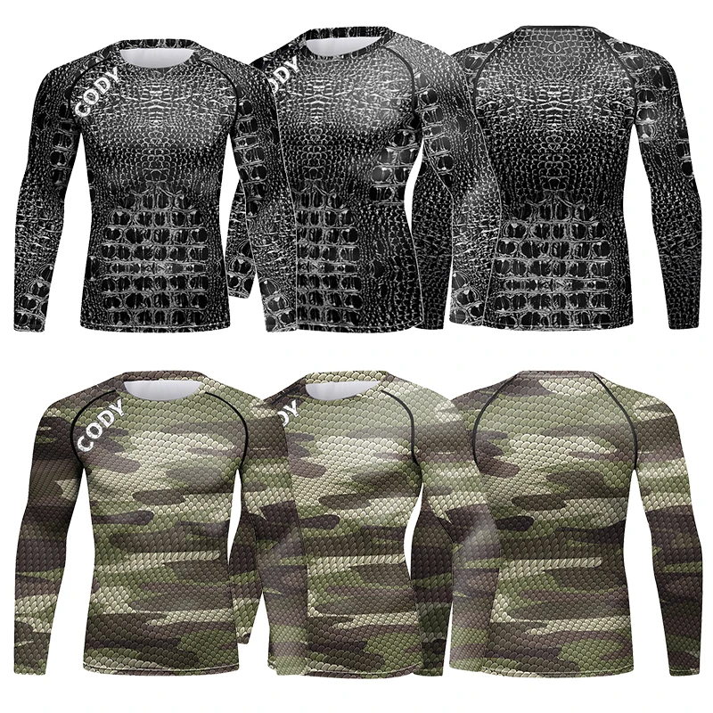 Sublimation Printing Camouflage Polyester Compression t Shirt Custom Design Your Own logo Jiu Jitsu Rash Guard Bjj for Men