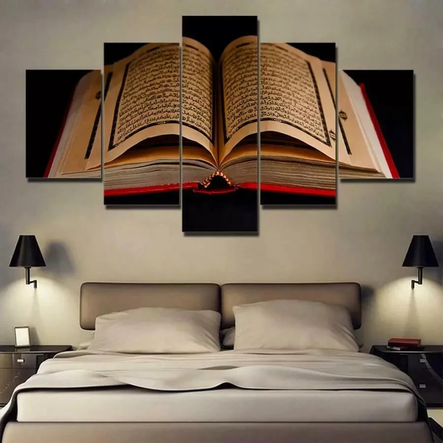 5 Piece Canvas Islamic Allah Muhammad Quran Mecca Wall Art Print HD Print Poster Paintings Living Room Home Decor Pictures