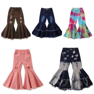 2020 Europe America Kids Hot Style Chic Street Shoot Stylish Cute Denim Flare Girl Children Pants in Wholesale