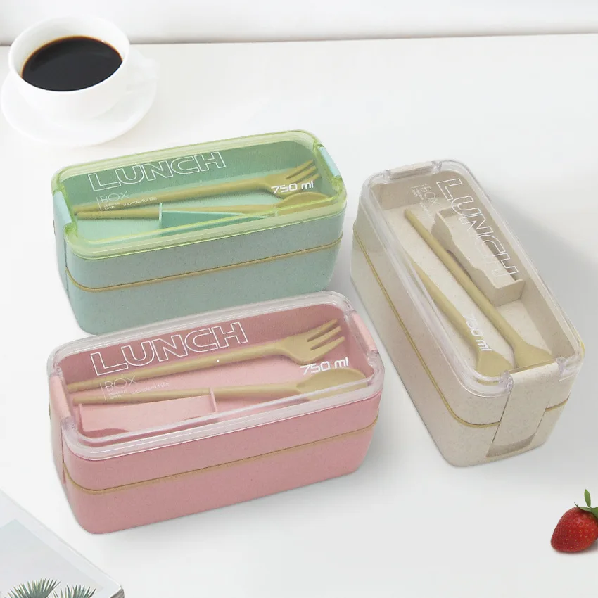 Bento Box Fork and Spoon Tableware Kids School Movable Diaphragm Silicone Boite Food Container 2 Layer Soup Bento Lunch Box