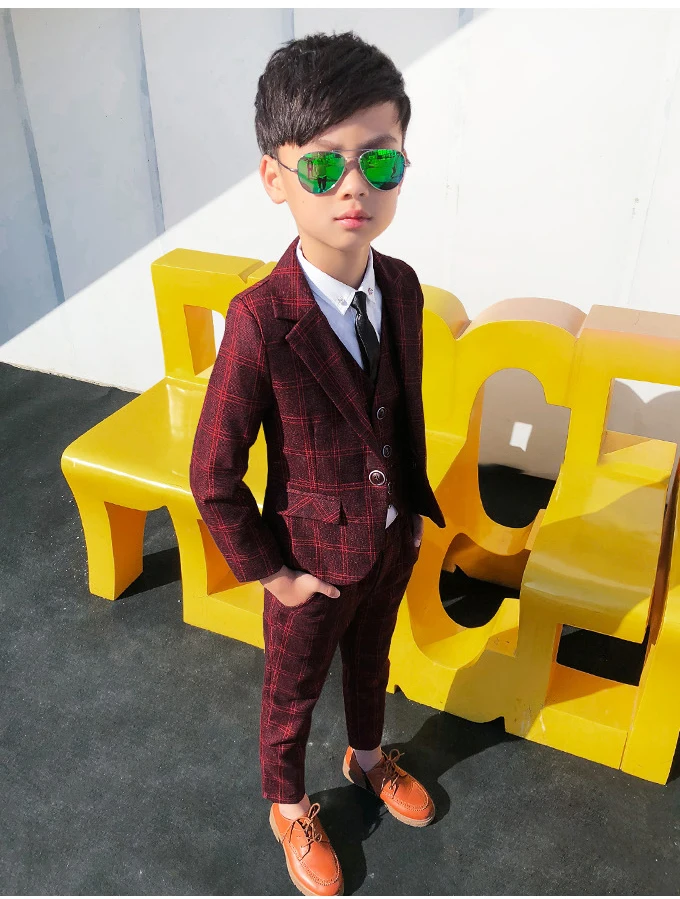 Plaid Boys Dress Suits Formal Tuxedos Children School Clothes Blazer ...