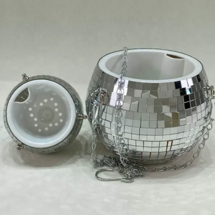 Ball Shape Silver Hanging Basket Planters Pretty Flower Metal Macrame