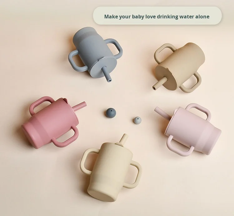 American Style Anti-Scalding Silicone Straw Cup Double-Ear Drop-Resistant High-Temperature-Resistant Snack Cup for Baby Learning details