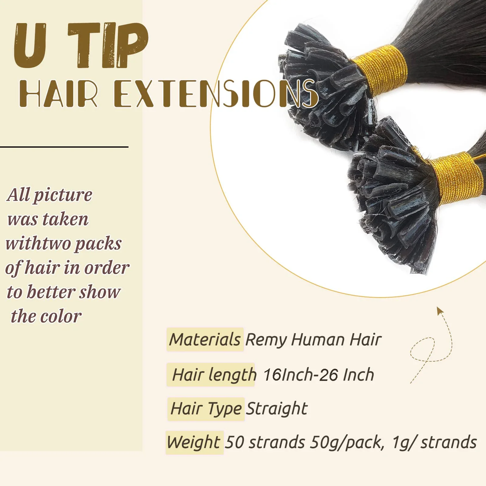 Gerade Keratin U-Tip Remy Echthaar-Extensions 50 Strähnen 50g natürliche Farbe_voghion.com