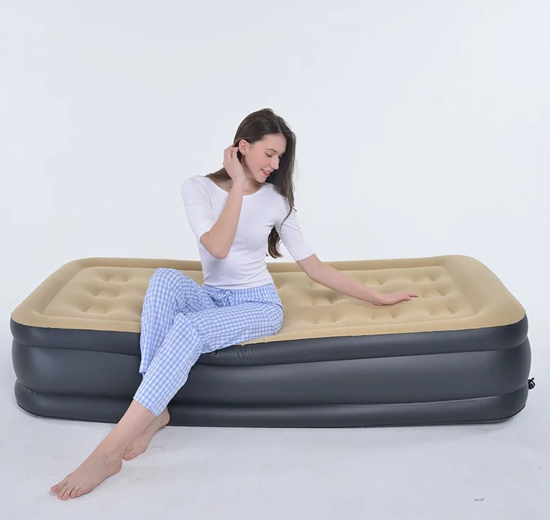 Folding Portable Flocked Fullsize Air Bed Double Family Camping