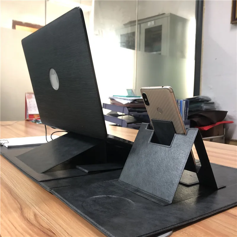 Washable Table Mats with File Folder Stable Adjustable Laptop Phone Holder Stand Bracket Gaming Leather Desk Pad