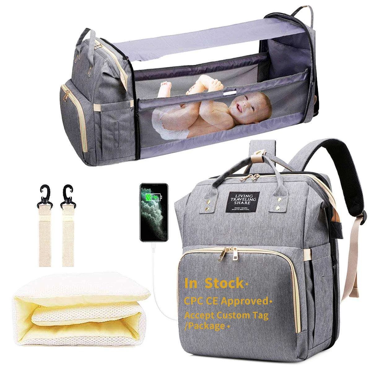 5 in 1 Diaper Bag Backpack with Changing Station Mommy Bag Diaper Bag Changing Station Multi-Function Waterproof