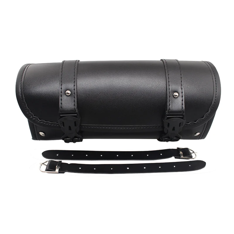 Black Motorcycle PU Leather Tool Bag Luggage Saddlebag Roll Barrel For Harley 