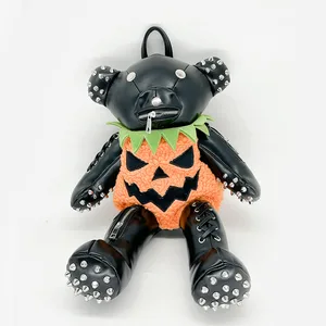 Customize Gothic Womens Adorable Teddy Shaped Pumpkin Stuffed PU Leather Backpacks