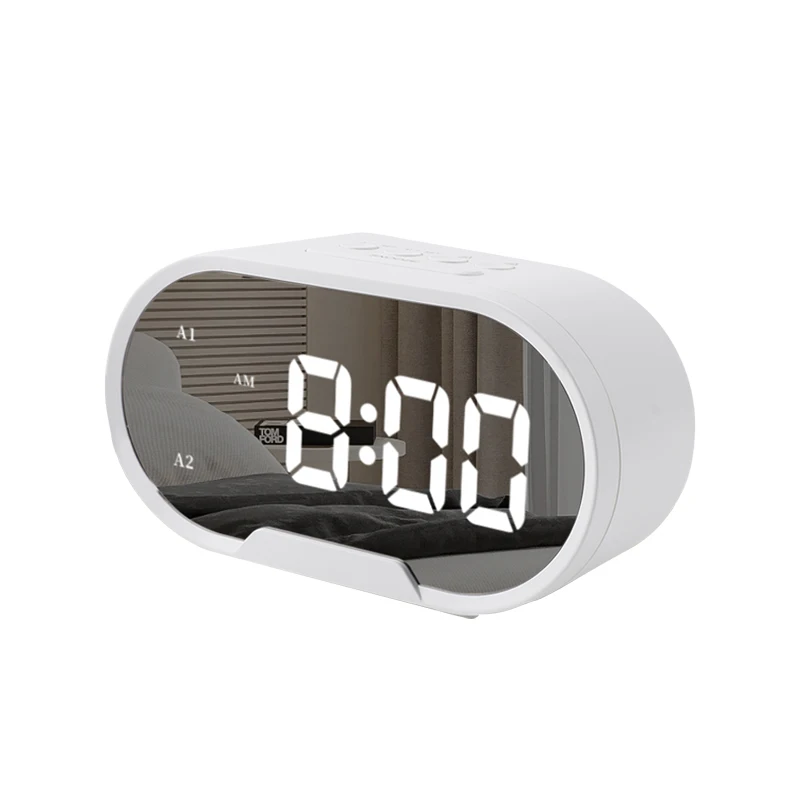 Best Large Time Display USB Batteries Powered with 2 Groups of Alarms and Snooze Function Mirror Alarm Desk Clock for Bedroom