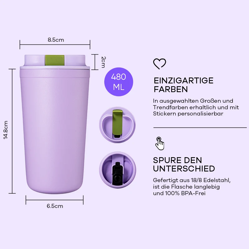 Modern Newest Design 18/8 Stainless Steel Coffee Cups 16oz Leakproof Insulated Reusable Mug With Slide Lid