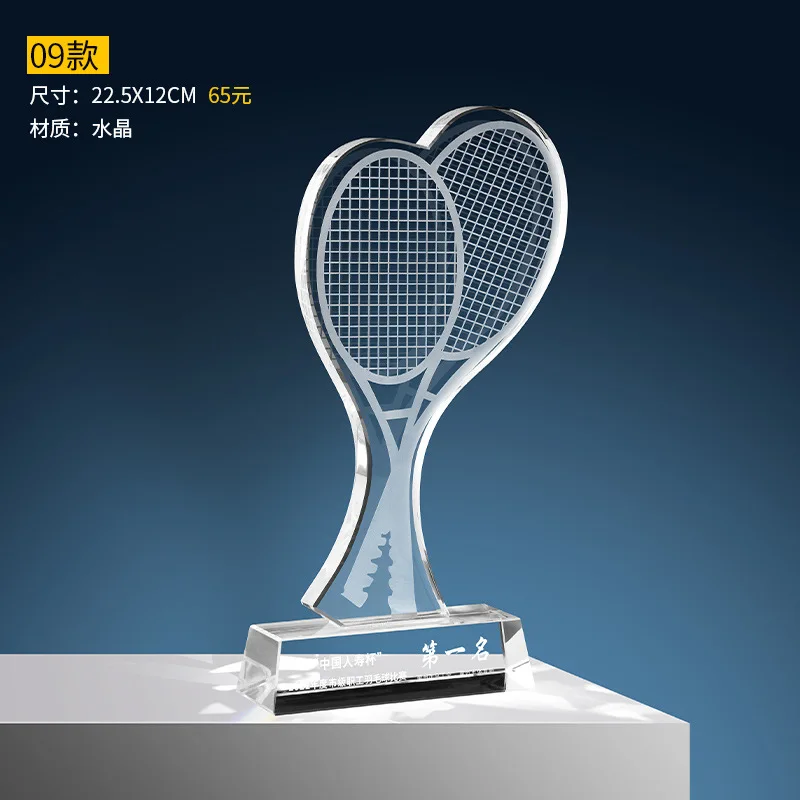 Wholesale Virous Designs Colored Crystal Badminton Game Trophy Sport Event Souvenir Trophy Awards Metal Medals factory