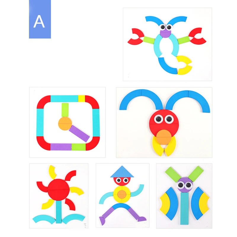 Wooden Pattern Blocks Animals Jigsaw Puzzle Sorting and Stacking Games Montessori Educational Toys for Toddlers Kids Boys Girls