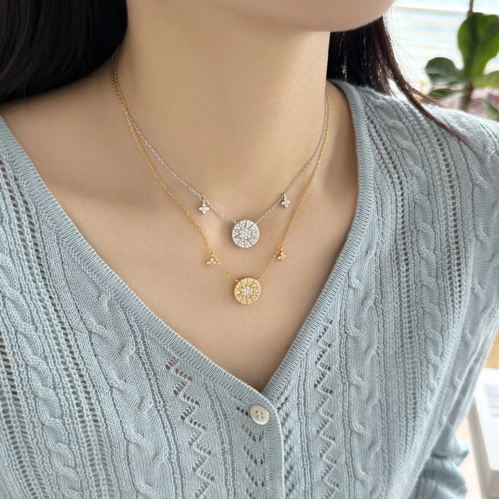 KAKODIY Exquisite Fashion 925 Sterling Silver Rhodium 18K Gold Plated 5A Zirconia Disc Octagonal Star Pendant Necklace Daily Gift detail 2
