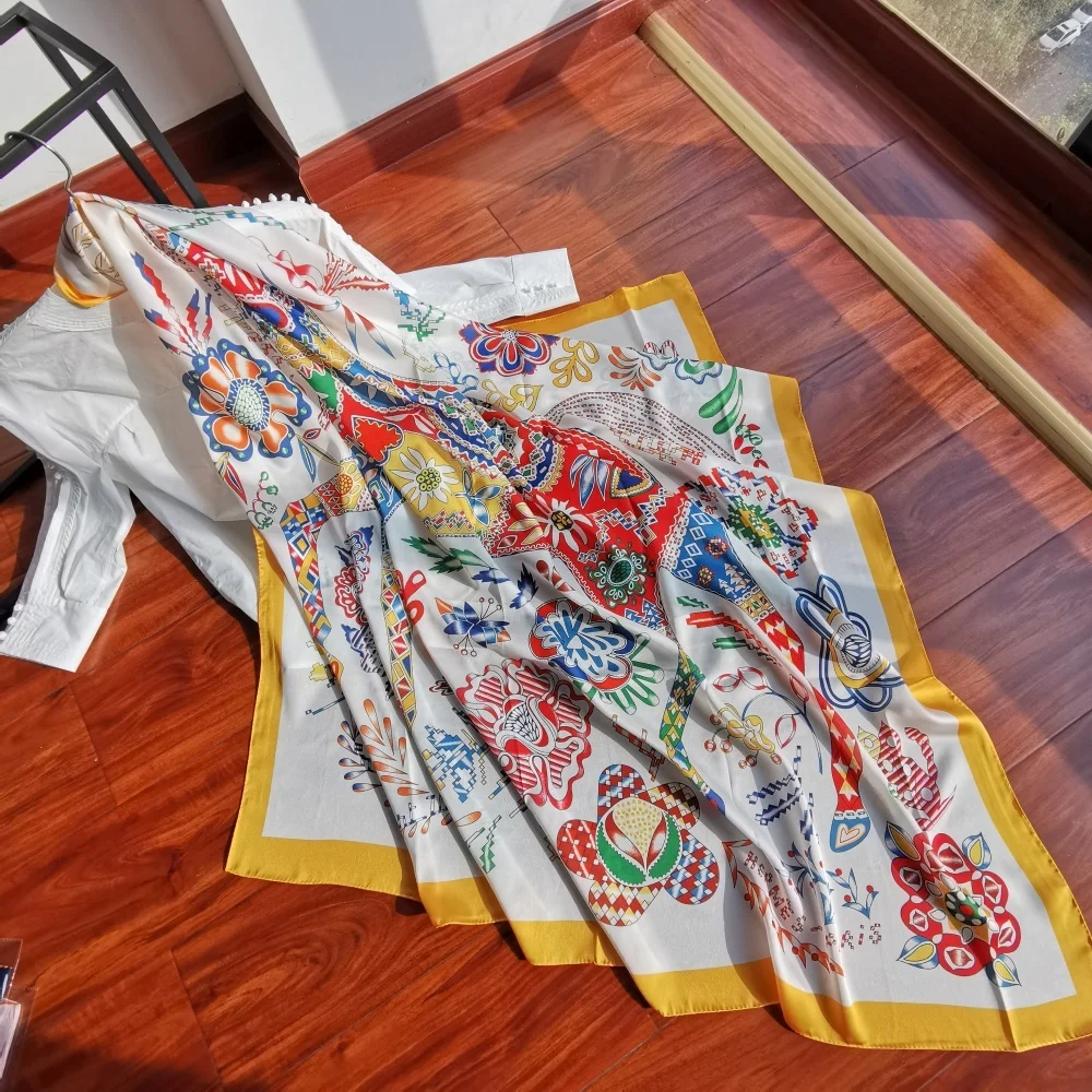 Fashion Style Soft Custom Design Printing Woven Polyester Silk Satin Ladies Neck Summer Shawls Scarves Wholesale for Women