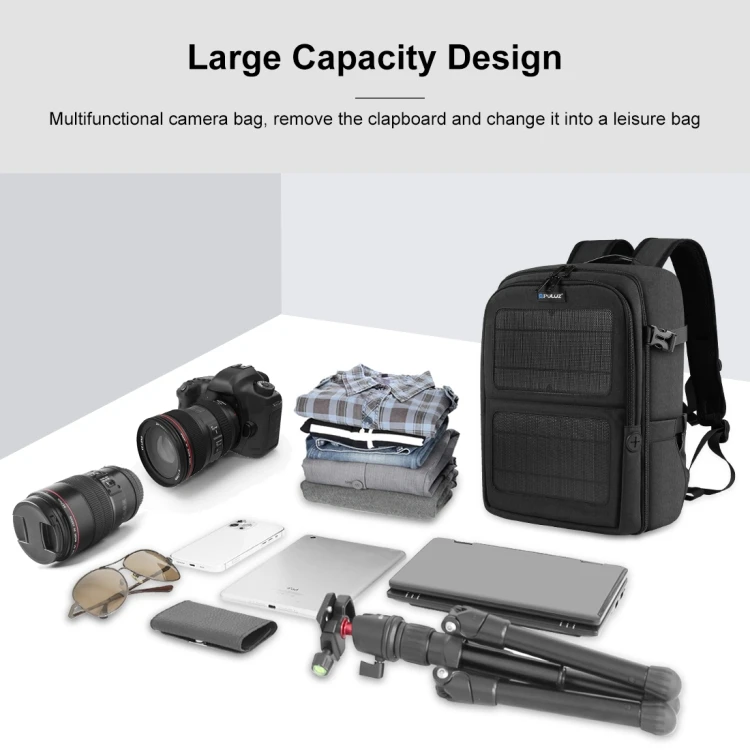 High Quality Outdoor Chargeable Solar Backpack PULUZ Solar Power Portable Camera Dual Shoulders Backpack Laptop Bag