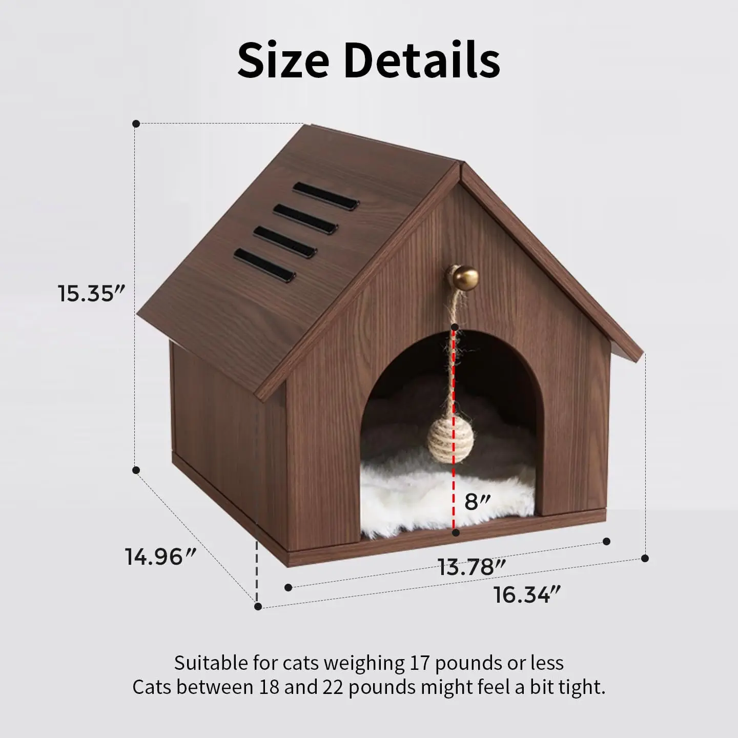 Hot Sales Modern House Cave Bed Wood Furniture Condo with Hanging Ball Toy and Plush Mat for Indoor Cat 0