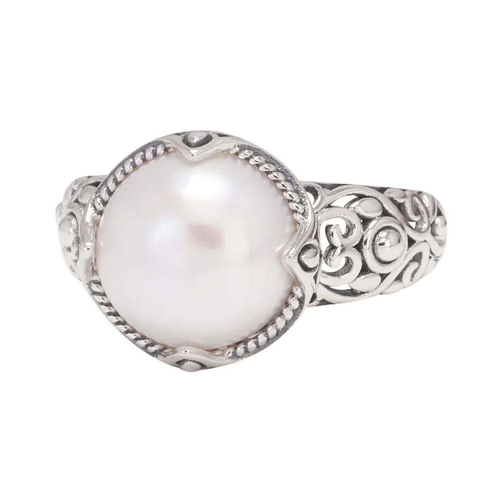 925 Sterling Silver Pearl Textured Statement Ring, Pearl in Sea Shell Ring, Minimalist Mermaid Vintage Ring, Birthday Gift outlet for Women USA-10