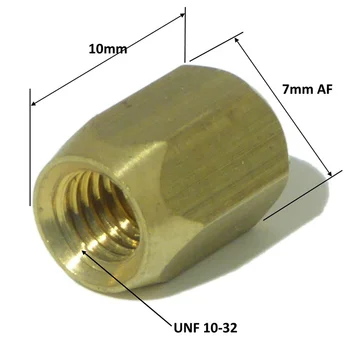 Brass Guitar Truss Rod Nut 10/32 UNF 7mm AF X 10mm Long