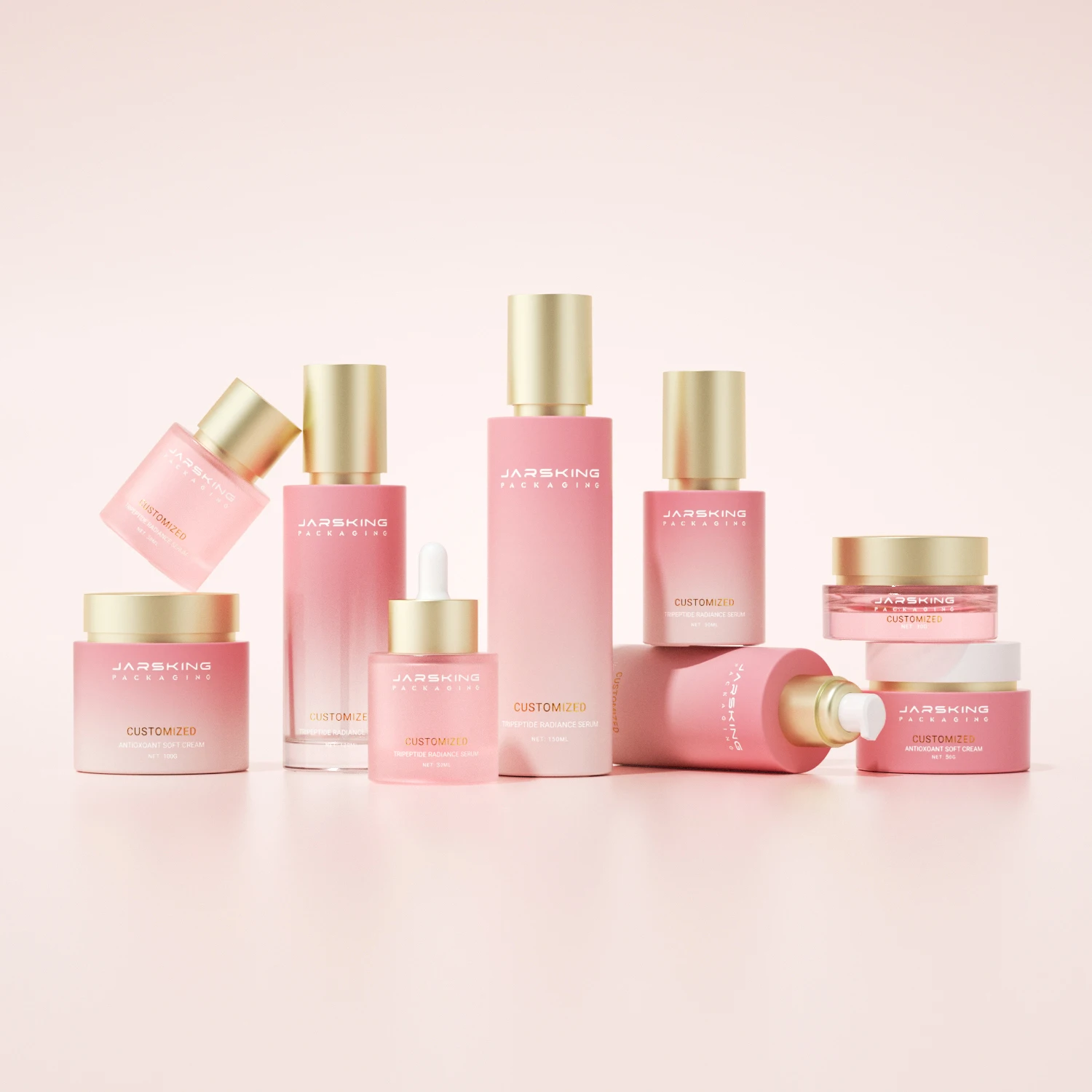 Luxury 30ml 50ml 100ml 120ml Empty Skincare Lotion Cream Jar Glass Round Pink Blue Cosmetic Bottle Packaging With Pump