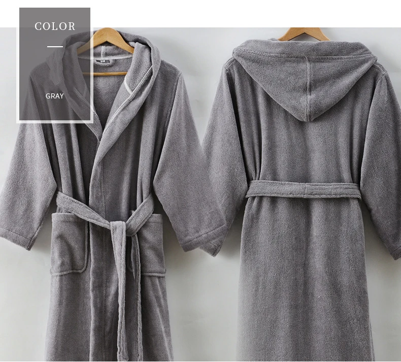 Hotel White Hooded Bathrobe Cotton.100 Cotton Terry Unisex Hotel Spa