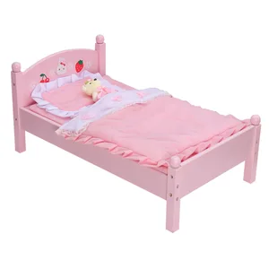 Pink Rabbit Doll Bed Wooden Playhouse Toy Set with Cozy Accessories for Imaginative Pretend Play and Doll House Fun