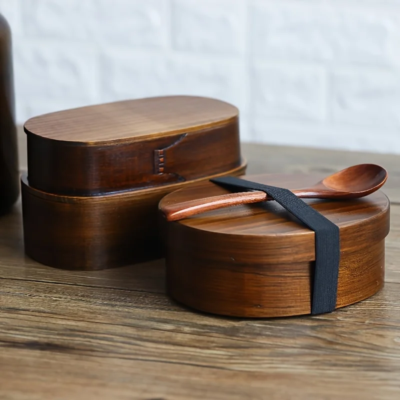 Multilayer Bento Box With Lid Solid Color Portable Wooden Lunch Box for School Office Workers