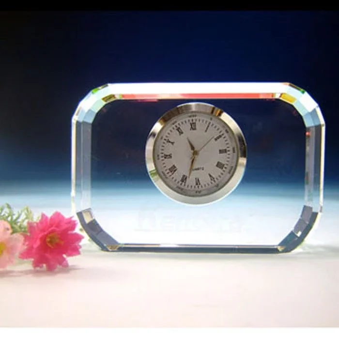 Hot sell crystal 3d laser crystal table clock decoration crystal clock wedding favors for home