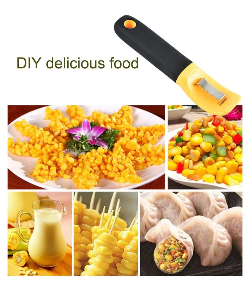 Оптовая продажа кухонные принадлежности инструмент для очистки овощей металлическая желтая машина кукурузы с ручкой