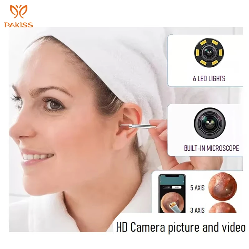 PAKISS High Quality Household 1080 HD Cleaning Otoscope Wifi Endoscope Earpick Smart Visual Ear Cleaner