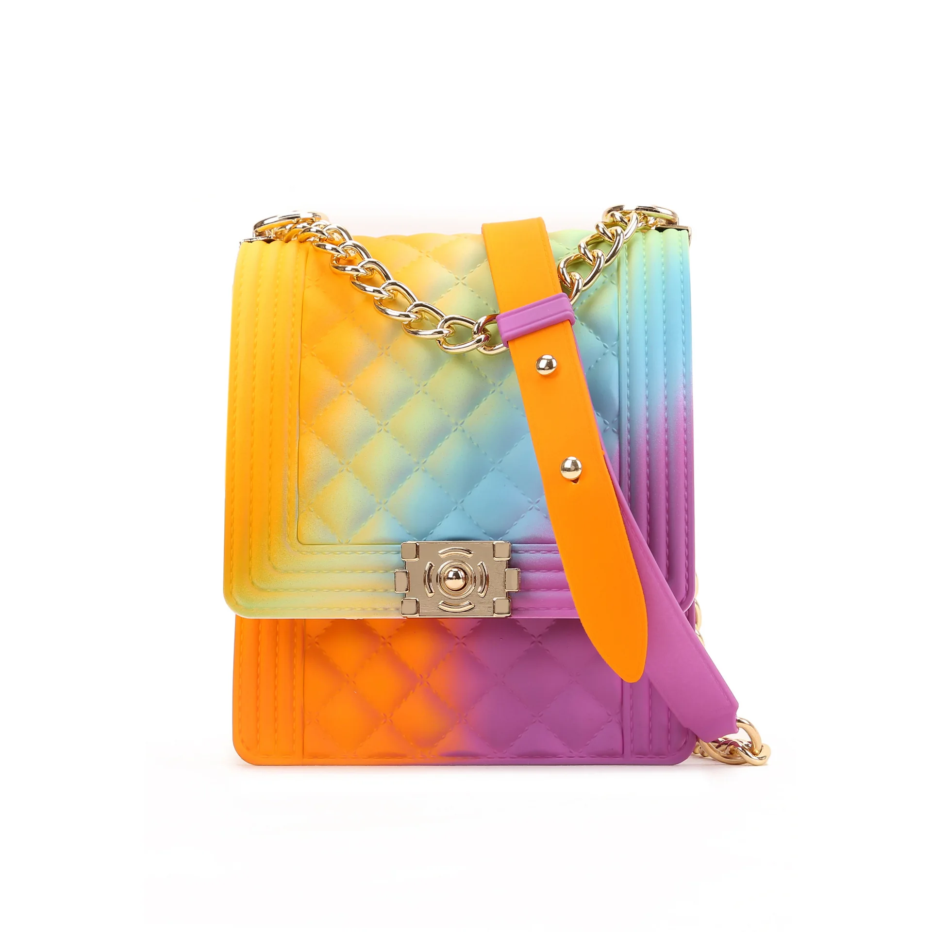 Diamond Lattic Colorful PVC Women Phone Jelly Bag Rainbow Flap Cover  Messenger Bag Women Fashion Street