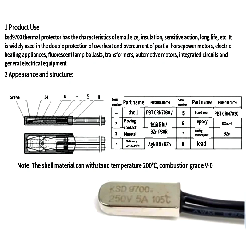 Normally closed 5A 250V 40 to 150 degree celsius thermostat thermal protector fuses temperature switch KSD9700