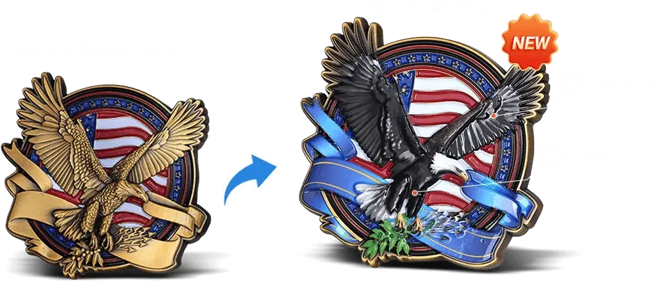 3D UV printed challenge coin upgrade with enhanced color and detail