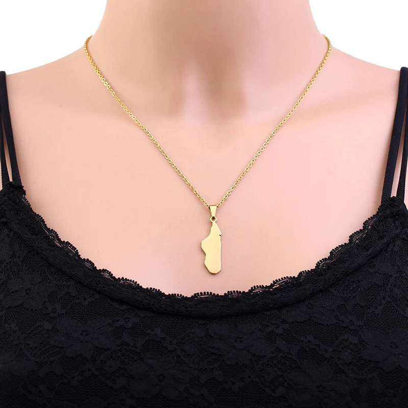 Stainless Steel Geometric Titanium Steel Necklace Men Women's Trendy Gold Plated Blank Madagascar Map Necklace