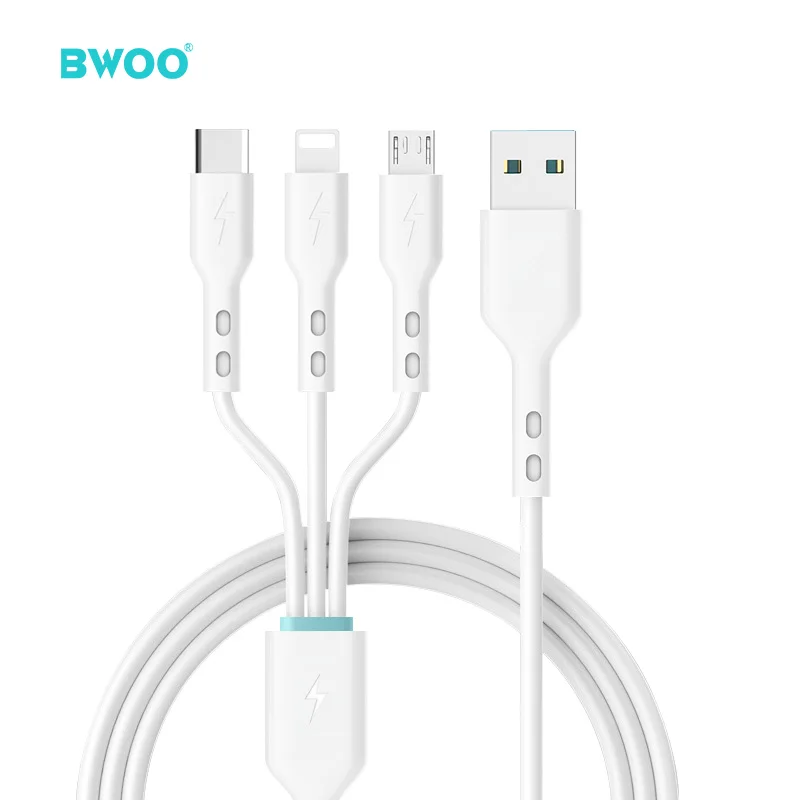 BWOO High Quality Power Only Multi Usb Charger Cable Pvc Material Mobile Phone Universal 3 In1 Usb Charging Cable