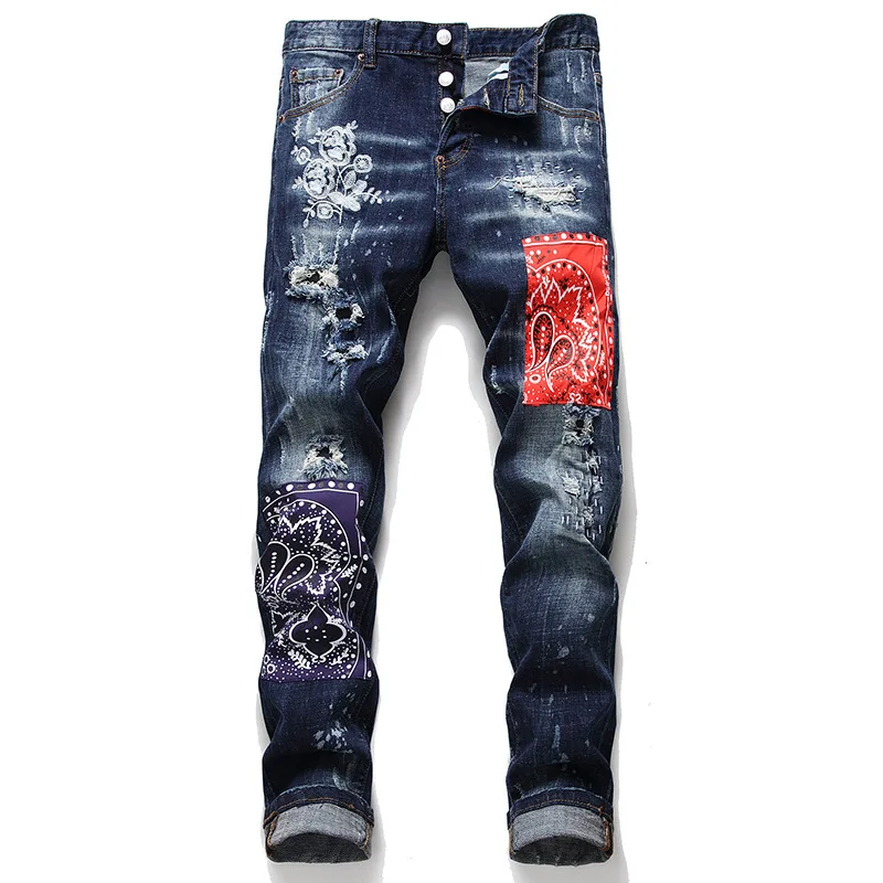 Los Hombres Europeos Es Vaqueros Slim Caliente Parche Bronceado Denim  Agujero Pantalones Vaqueros De Los Hombres Pantalones Vaqueros De Denim -  Buy De Moda Parche Hombre Pantalones Vaqueros De Jeans De Hombres,De
