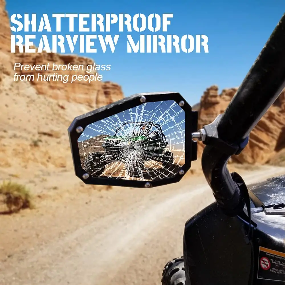 Adjustable UTV ATV Offroad Rearview Side Mirrors with Lights Universal Center UTV Mirror Fit 1.75 to 2 Inch Roll Bar Cage