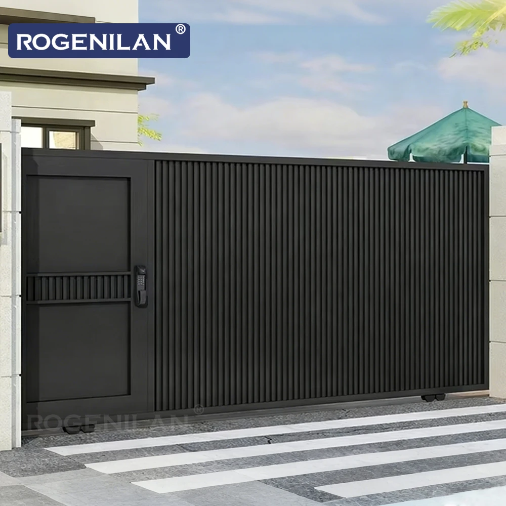 ประตูเลื่อนอัตโนมัติแบบสมัยใหม่ Rogenilan ทำจากอลูมิเนียม ใช้สำหรับทางเข้าบ้าน วิลล่า และสวน
