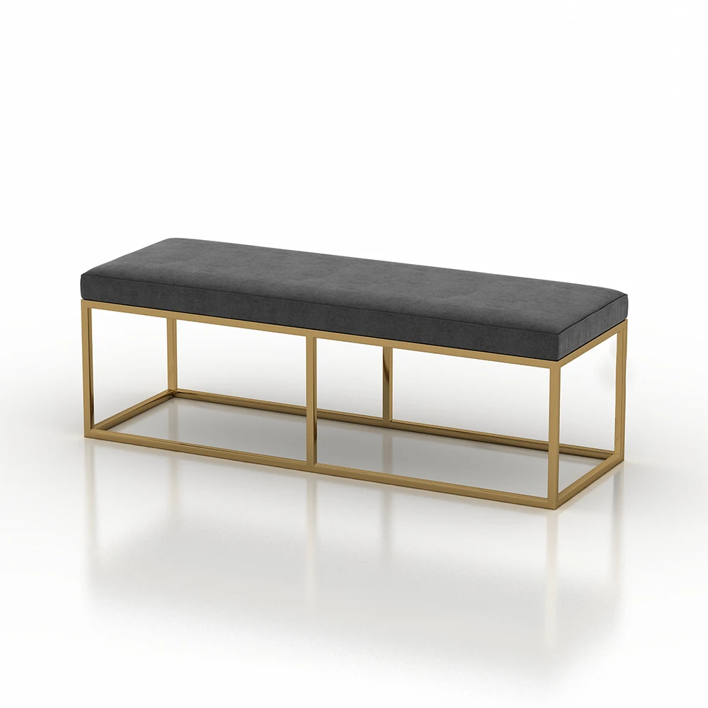 Retail Custom Store Fixture Wood Metal Rack Frame Gold Stable Soft Bamboo Shoe Bench with Leather Seat
