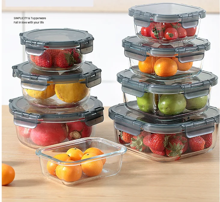 Minimalist Kitchen Food Storage Container Set 10 Piece Transparent Glass Organizers with Lids Safe Accessory