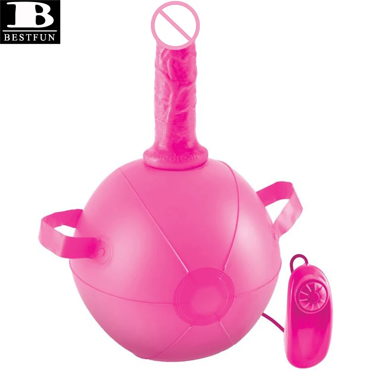 Eco-friendly PVC Safety Inflatable Vibrating Mini Ball with 6 Inches Dildo  and Handles for Adults king Cock Vibrating Ball