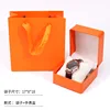 Boîte à montre en cuir brillant orange + boîte à montre-sac à main