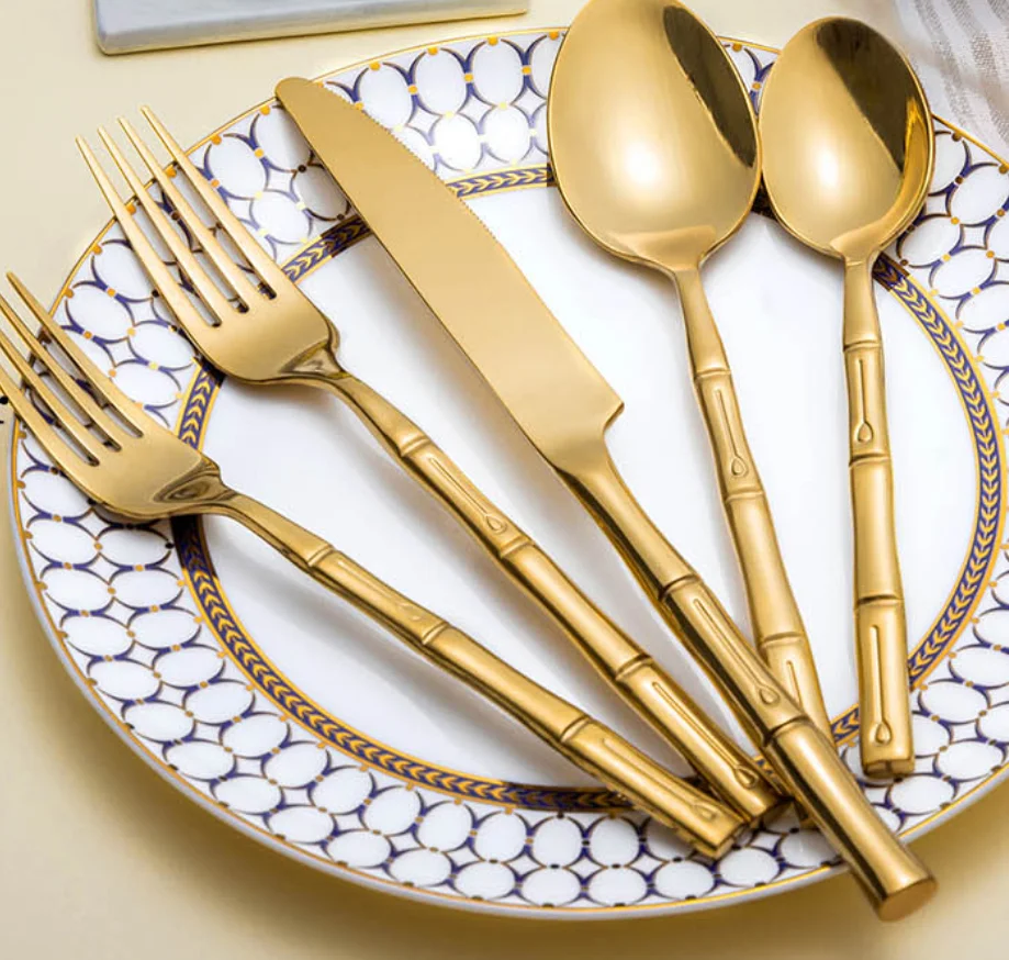 Restoracio Restoracio de Alta Fino Uzita bambua desegno ora platvaro neoksidebla ŝtalo 18/10 arĝenta tondaro 11