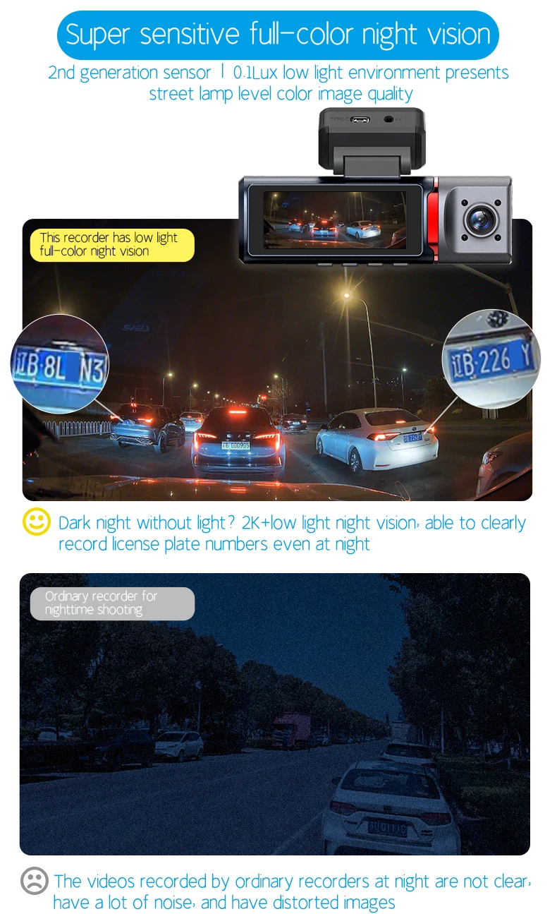 3.16 Inch Car Camera 3 Lens Car DVR Wifi GPS Night Vision 4K Recording 3 Channel Dash Cam