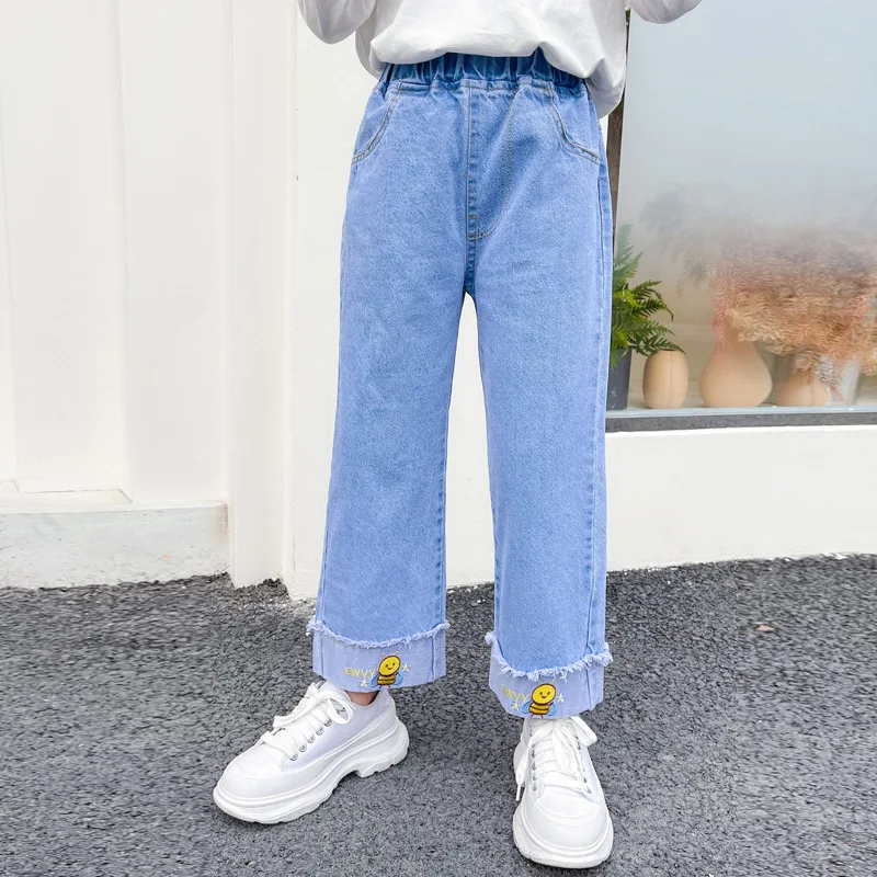 Bnwt NEXT Filles Bleu Foncé Jambe Large Cropped Jeans Âge 12 ans réglable à la taille 