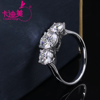 Cadermay Jewelry Classic Style Three Stones DEF VVS White Round Brilliant Cut Moissanite Diamond Ring Band 925 Silver Jewelry