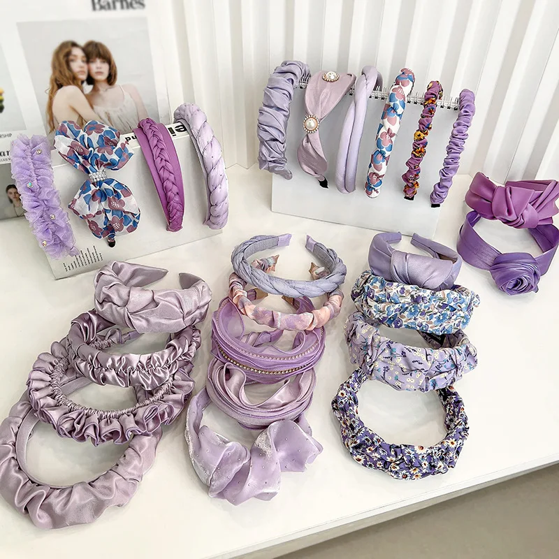 Wholesale Hair Accessories - Purple Satin Scrunchie Headband display picture 2