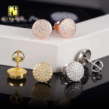 Iced Out Hip Hop Jewelry 9.7mm Cluster Moissanite Diamond Earring 18K Gold Plated S925 Silver Lab Diamond Ear Studs