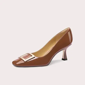 New Black High-heeled Shoes with square Buckles - Elegant High Kitten Heels Shoes in a Single Style